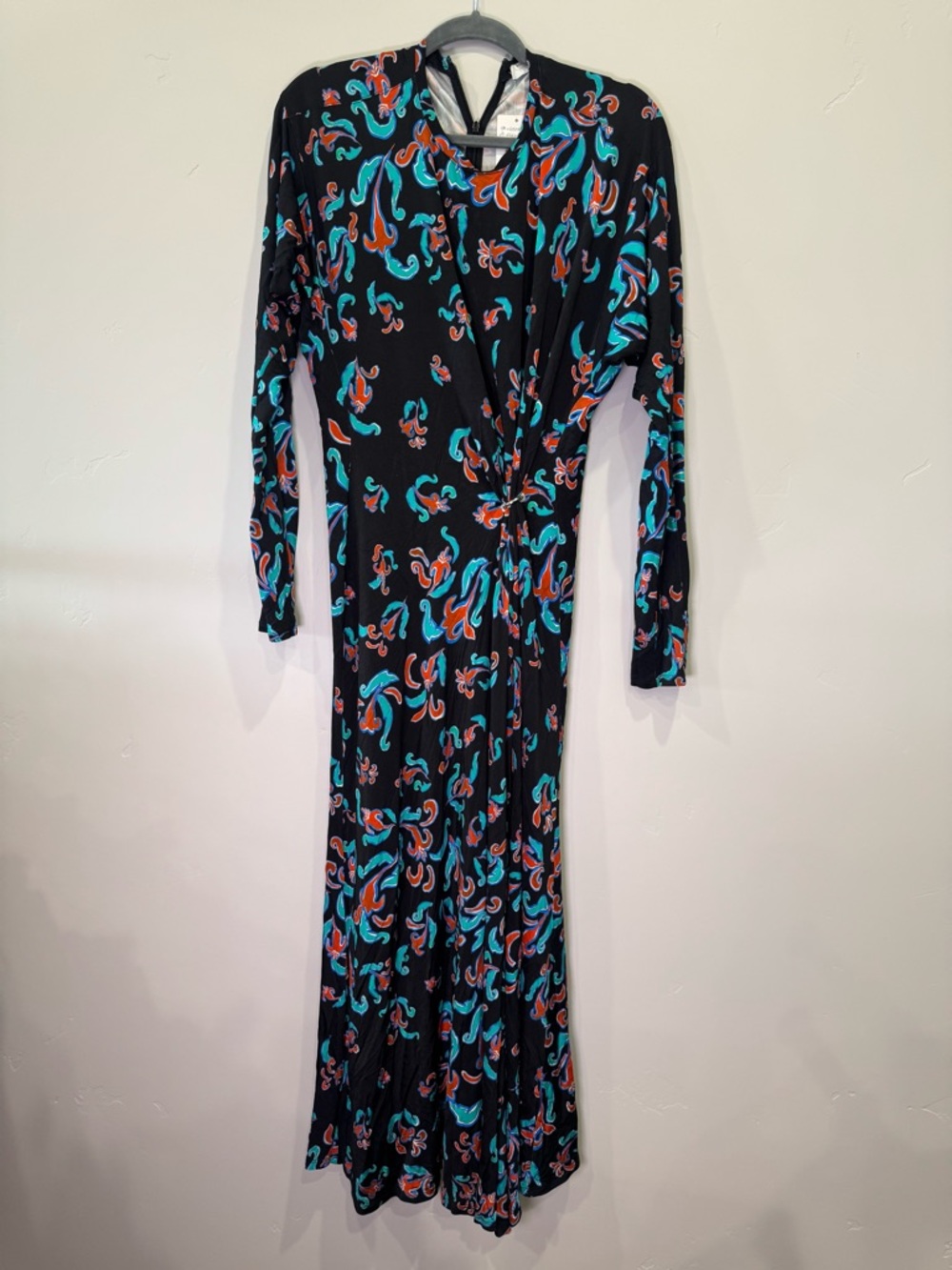 Paco Rabanne Black Maxi Dress with Teal and Coral Print - Picture 3 of 6